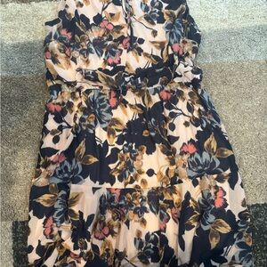 Maurices Navy Floral Midi Dress with Blush and Mustard Accents
